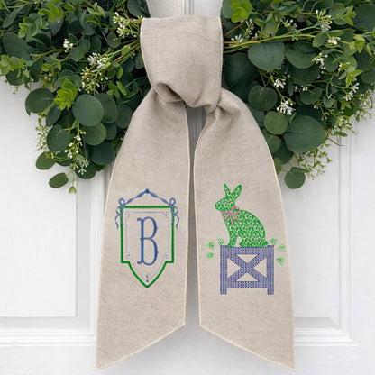 Blue & White Bunny Easter Topiary Wreath Sash