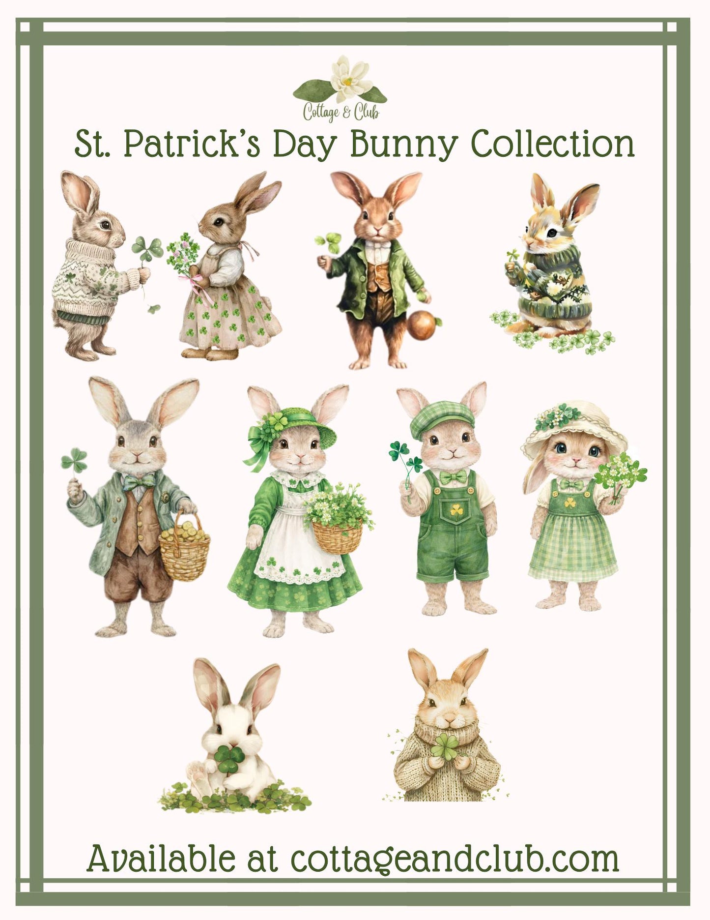 St. Patrick's Day Bunny Tea Towels, Irish Rabbit Designs, Spring Kitchen Decor