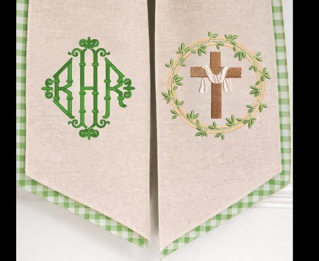 Embroidered Easter He Is Risen Religious Cross Wreath Sash