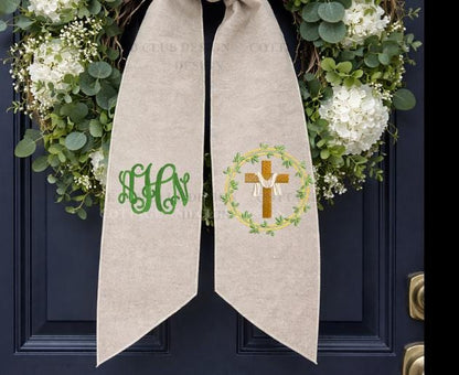 Embroidered Easter He Is Risen Religious Cross Wreath Sash