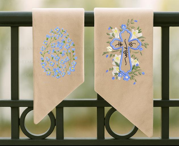 Embroidered Easter He Is Risen Religious Cross Wreath Sash