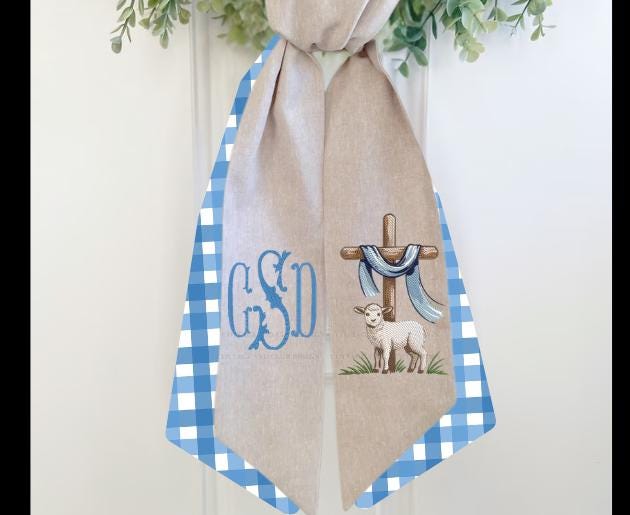 Embroidered Easter He Is Risen Religious Cross Wreath Sash