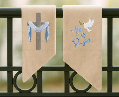 Embroidered Easter He Is Risen Religious Cross Wreath Sash