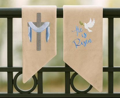 Embroidered Easter He Is Risen Religious Cross Wreath Sash