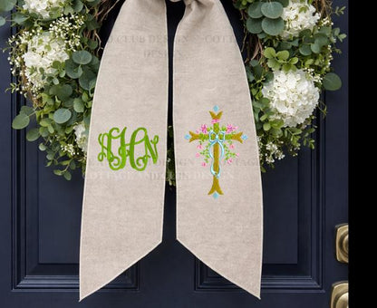 Embroidered Easter He Is Risen Religious Cross Wreath Sash