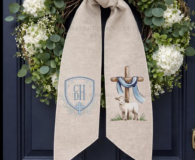 Embroidered Easter He Is Risen Religious Cross Wreath Sash