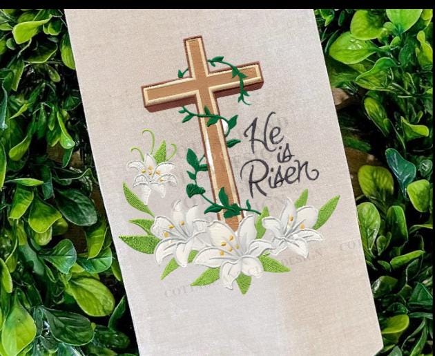 Embroidered Easter He Is Risen Religious Cross Wreath Sash