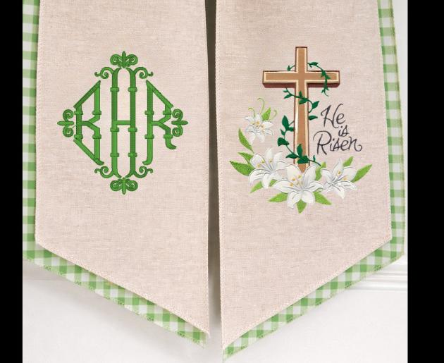 Embroidered Easter He Is Risen Religious Cross Wreath Sash