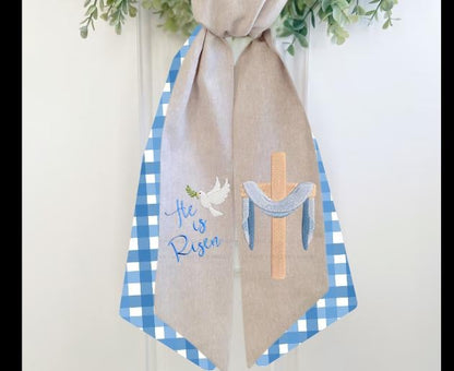 Embroidered Easter He Is Risen Religious Cross Wreath Sash