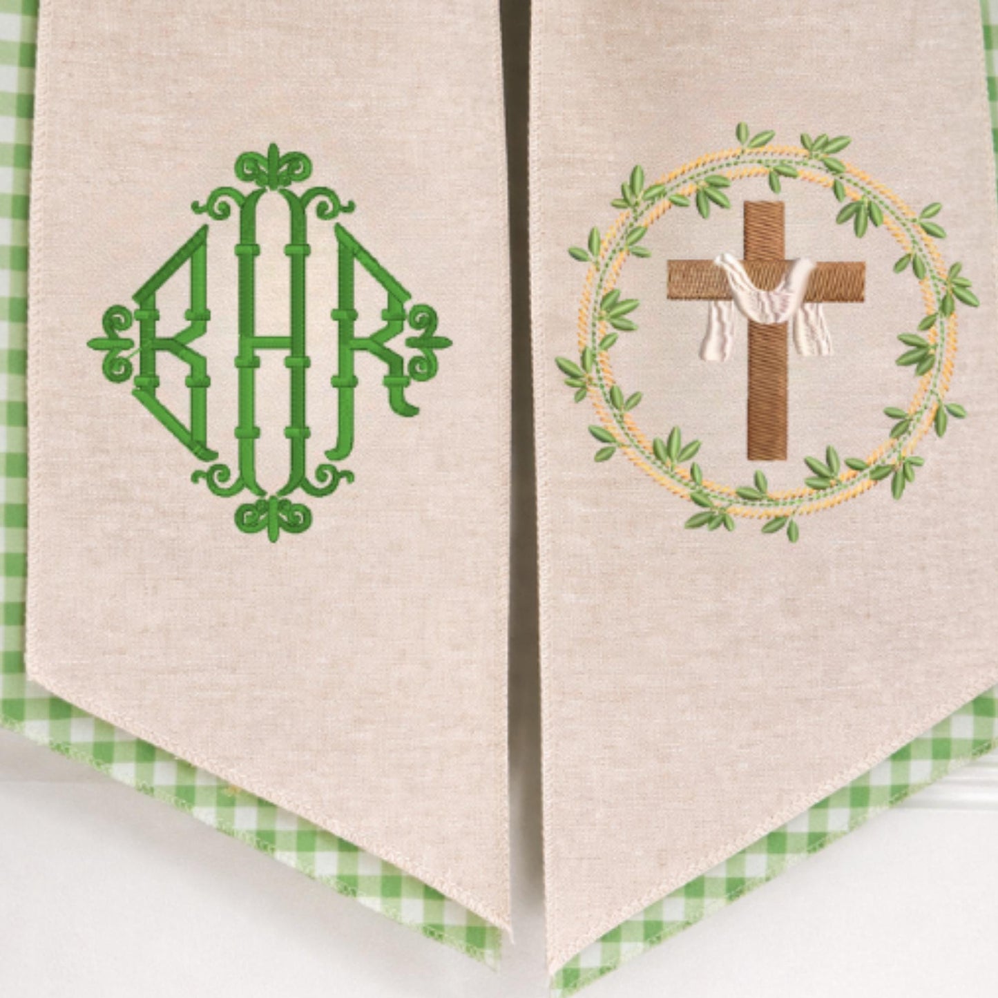 Embroidered Easter He Is Risen Religious Cross Wreath Sash