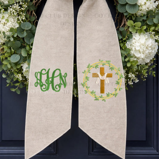 Embroidered Easter He Is Risen Religious Cross Wreath Sash