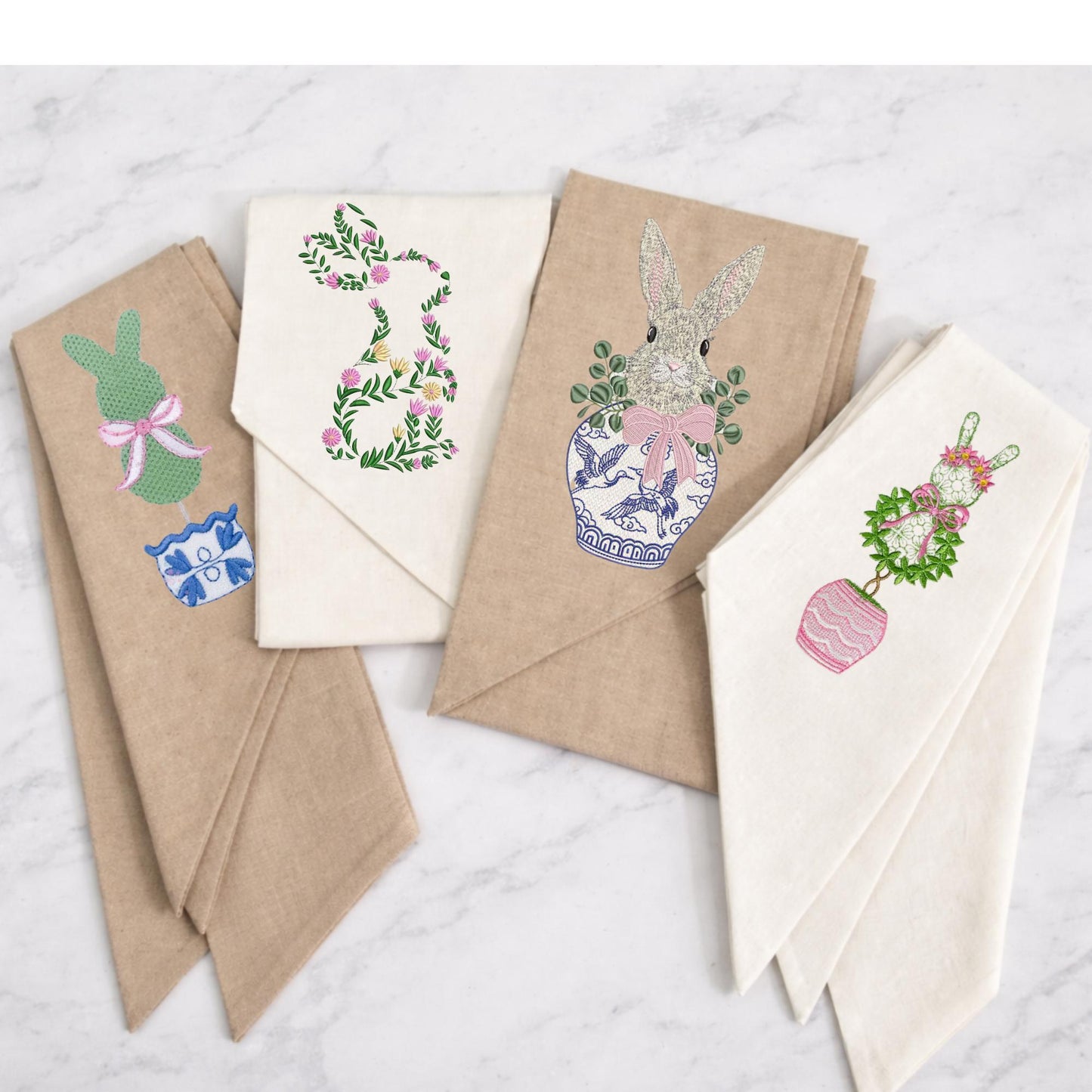 Easter Embroidered Wreath Sash Spring Bunny Pastel Rabbit & Easter Egg Front Porch Decor