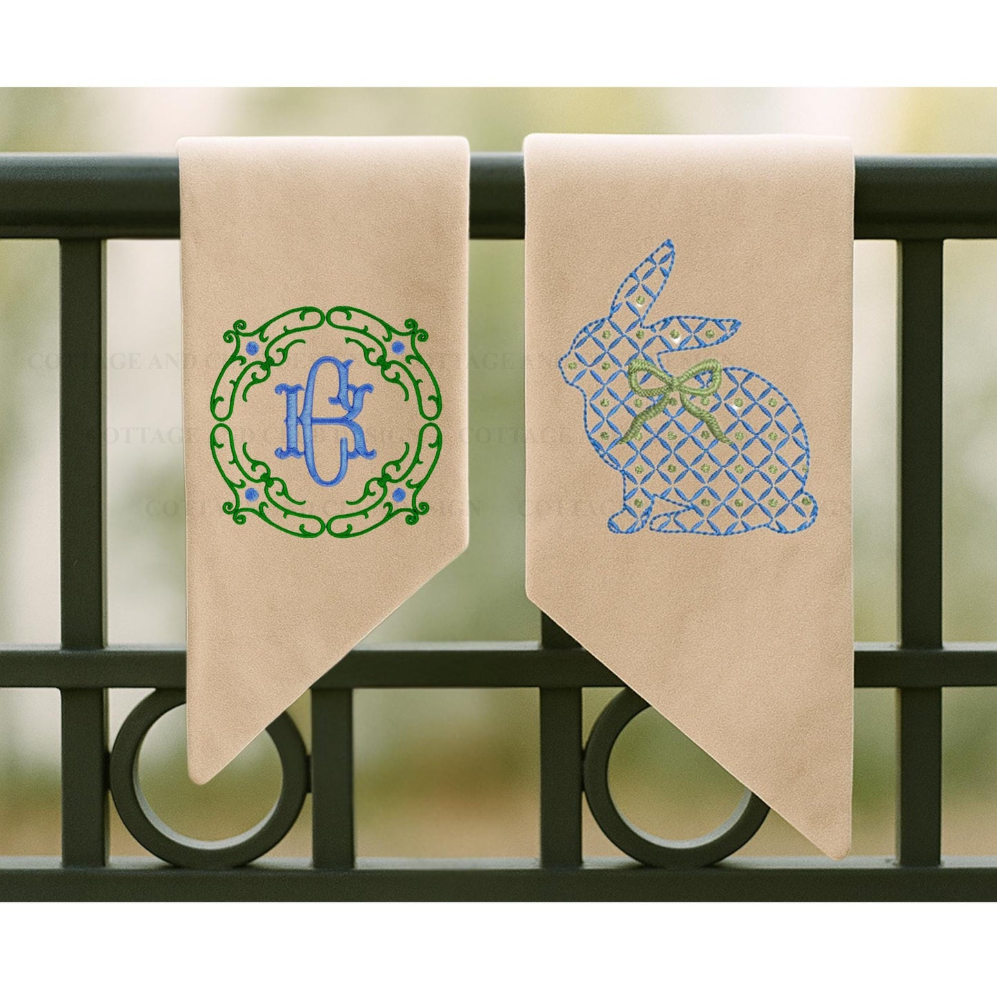 Easter Embroidered Wreath Sash Spring Bunny Pastel Rabbit & Easter Egg Front Porch Decor