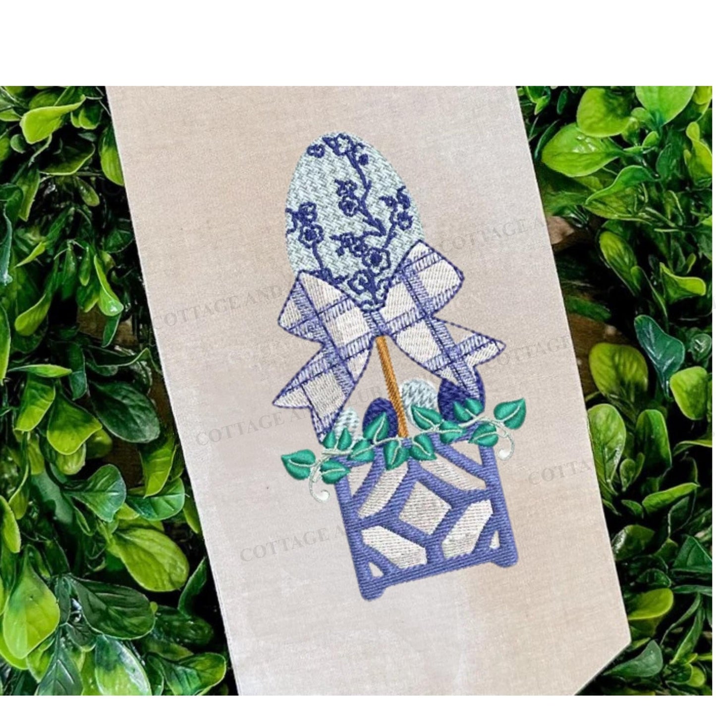 Easter Embroidered Wreath Sash Spring Bunny Pastel Rabbit & Easter Egg Front Porch Decor