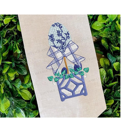 Easter Embroidered Wreath Sash Spring Bunny Pastel Rabbit & Easter Egg Front Porch Decor