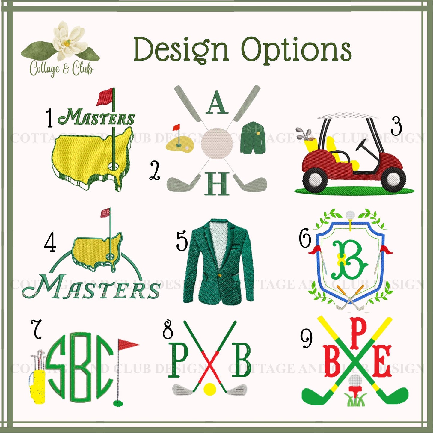Spring Golf Agusta Tournament Green Jacket Embroidered Wreath Sash