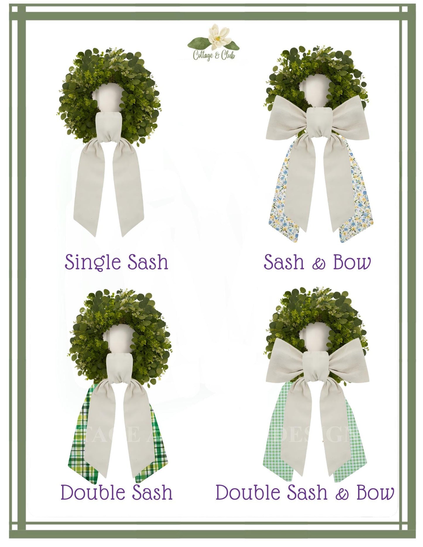 Ginger Jar & Topiary Theme Wreath Sash Collection