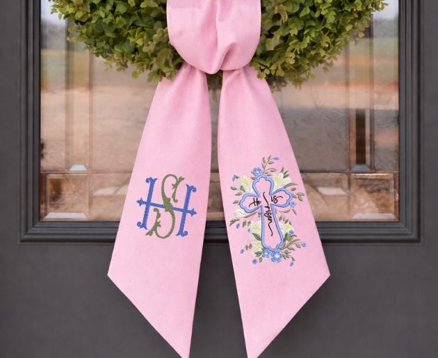 Embroidered Easter He Is Risen Religious Cross Wreath Sash