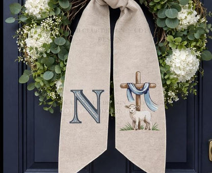 Embroidered Easter He Is Risen Religious Cross Wreath Sash