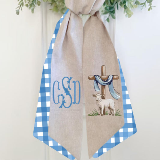 Embroidered Easter He Is Risen Religious Cross Wreath Sash