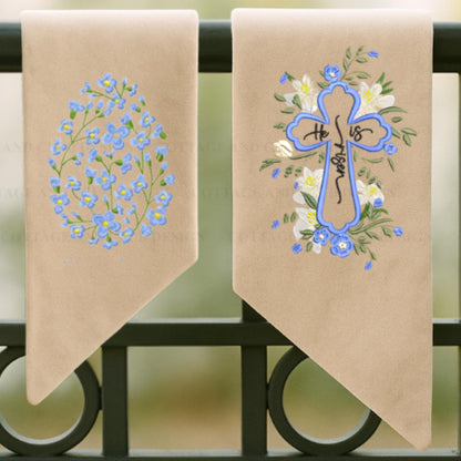 Embroidered Easter He Is Risen Religious Cross Wreath Sash