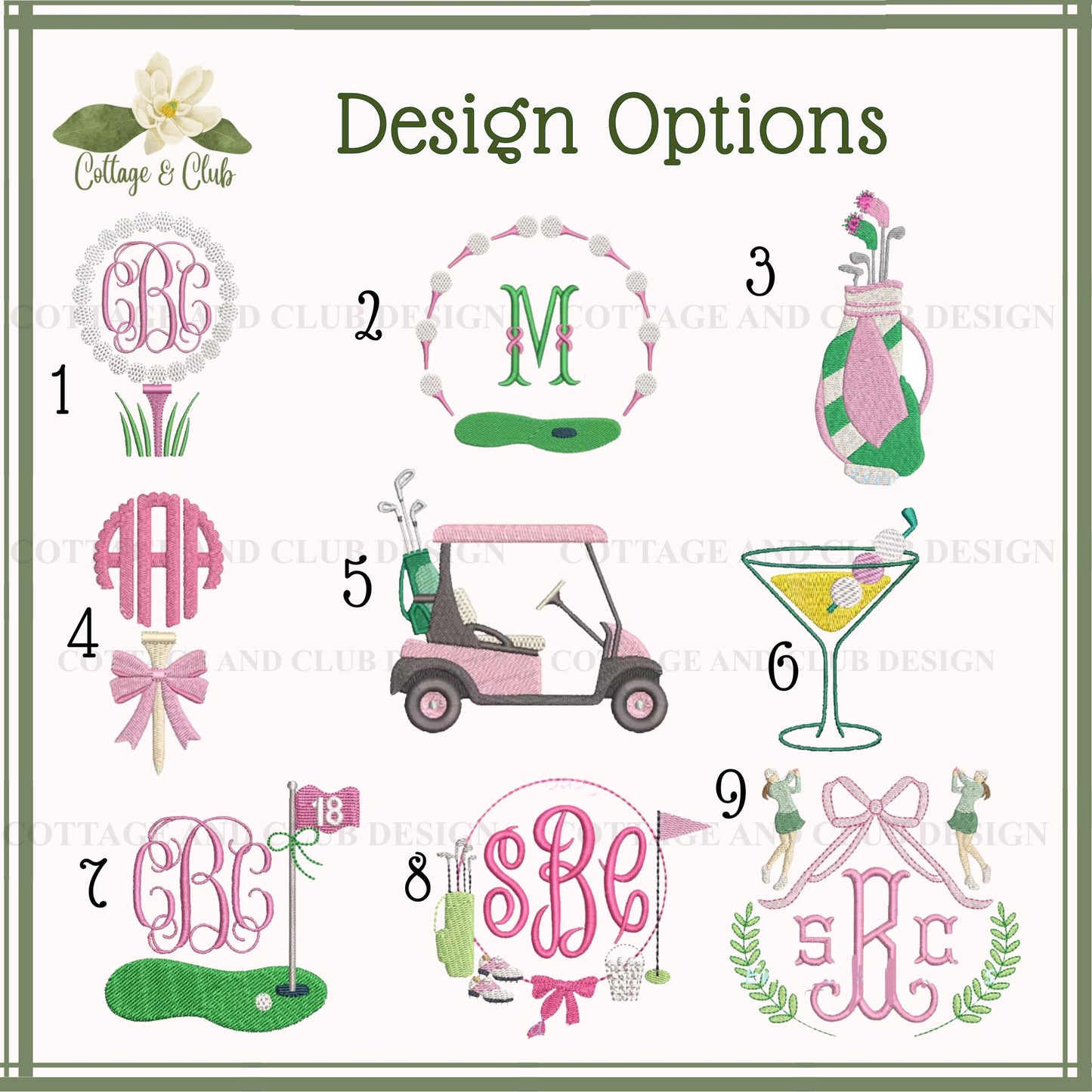 Ladies Spring Golf Monogrammed Personalized Embroidered Wreath Sash