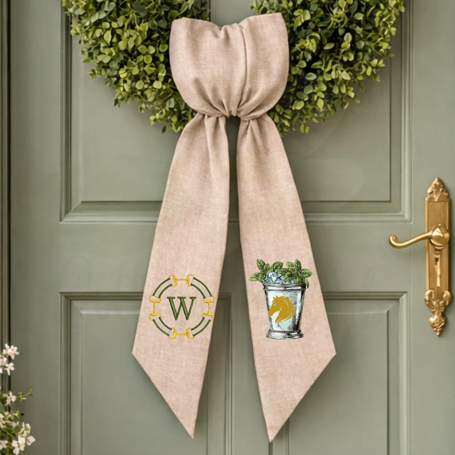 Equestrian Horse Kentucky Derby Days Polo Style Monogrammed Personalized Embroidered Wreath Sash