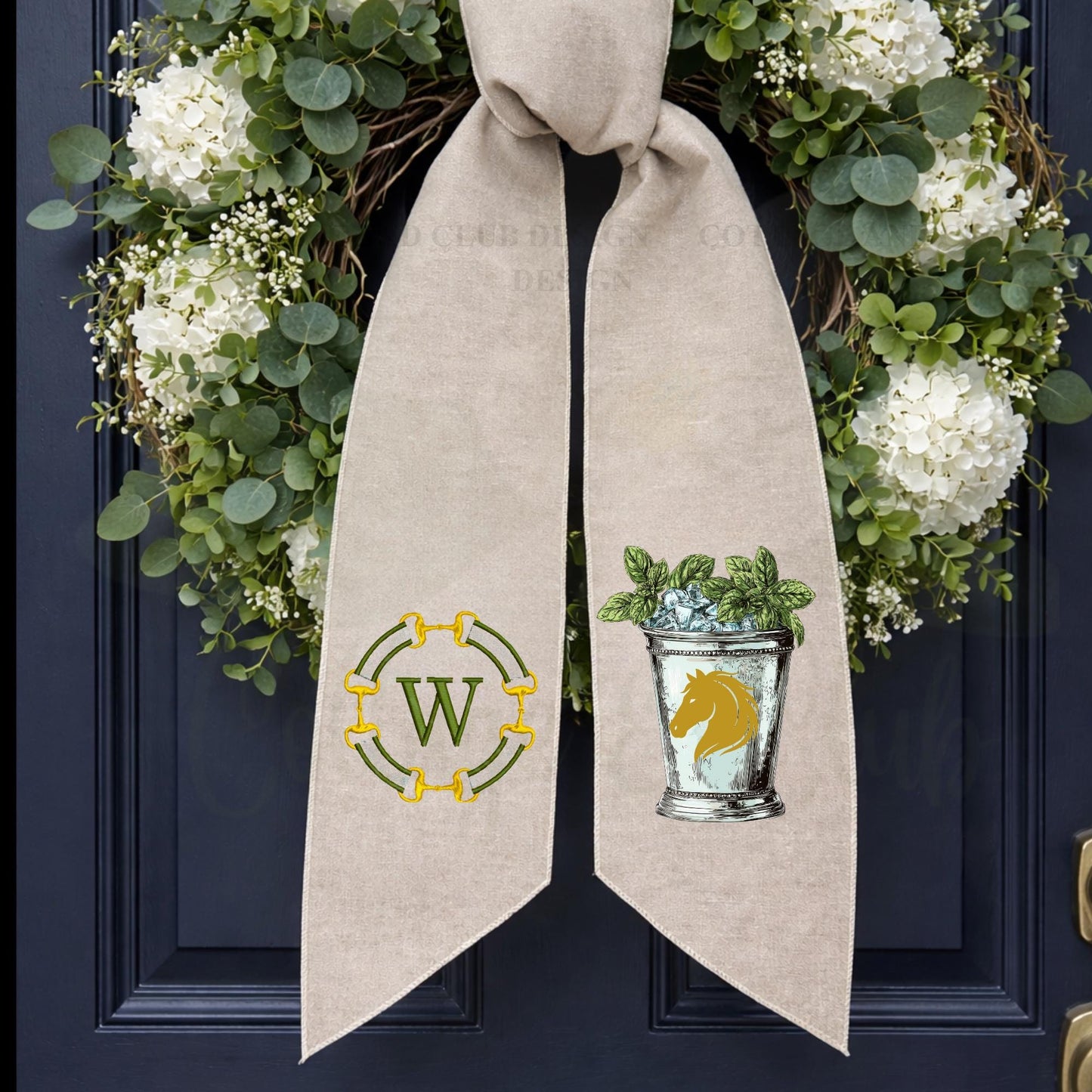 Equestrian Horse Kentucky Derby Days Polo Style Monogrammed Personalized Embroidered Wreath Sash