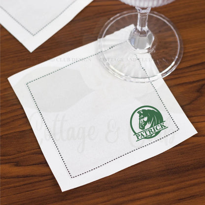 Kentucky Derby Equestrian Horse Race Embroidered Linen Hemstitch Personalized Cocktail Drink Napkins - Set of 4