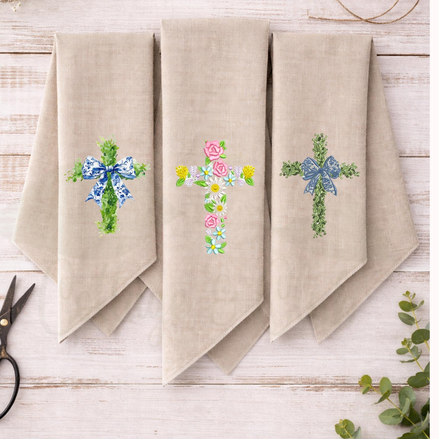 Embroidered Christian Cross Religious Monogrammed Wreath Sash