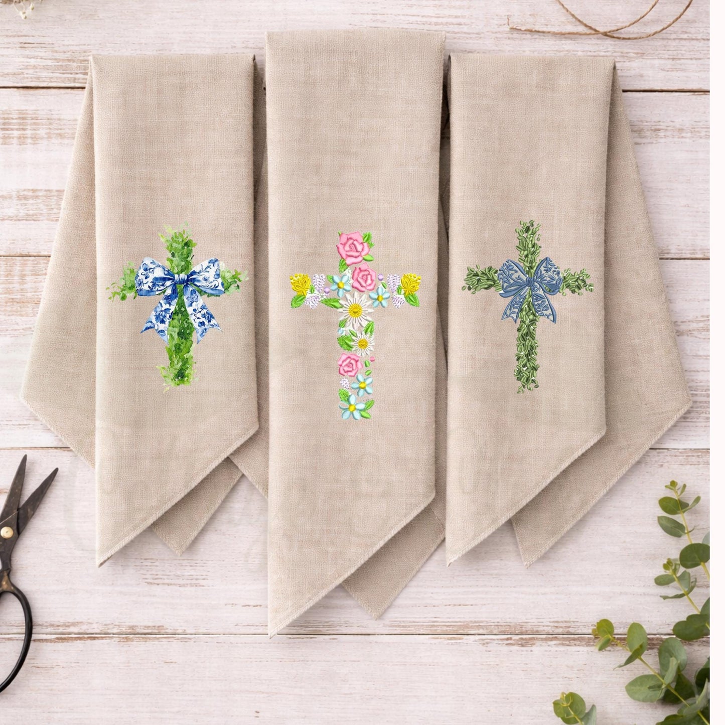 Embroidered Christian Cross Religious Monogrammed Wreath Sash