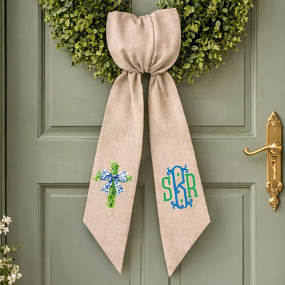 Embroidered Christian Cross Religious Monogrammed Wreath Sash