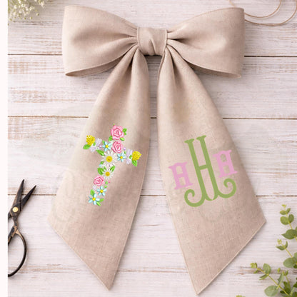 Embroidered Christian Cross Religious Monogrammed Wreath Sash
