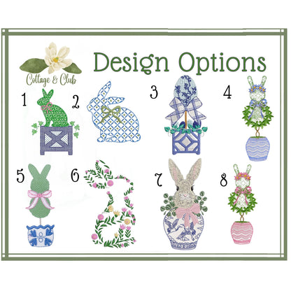 Easter Embroidered Wreath Sash Spring Bunny Pastel Rabbit & Easter Egg Front Porch Decor