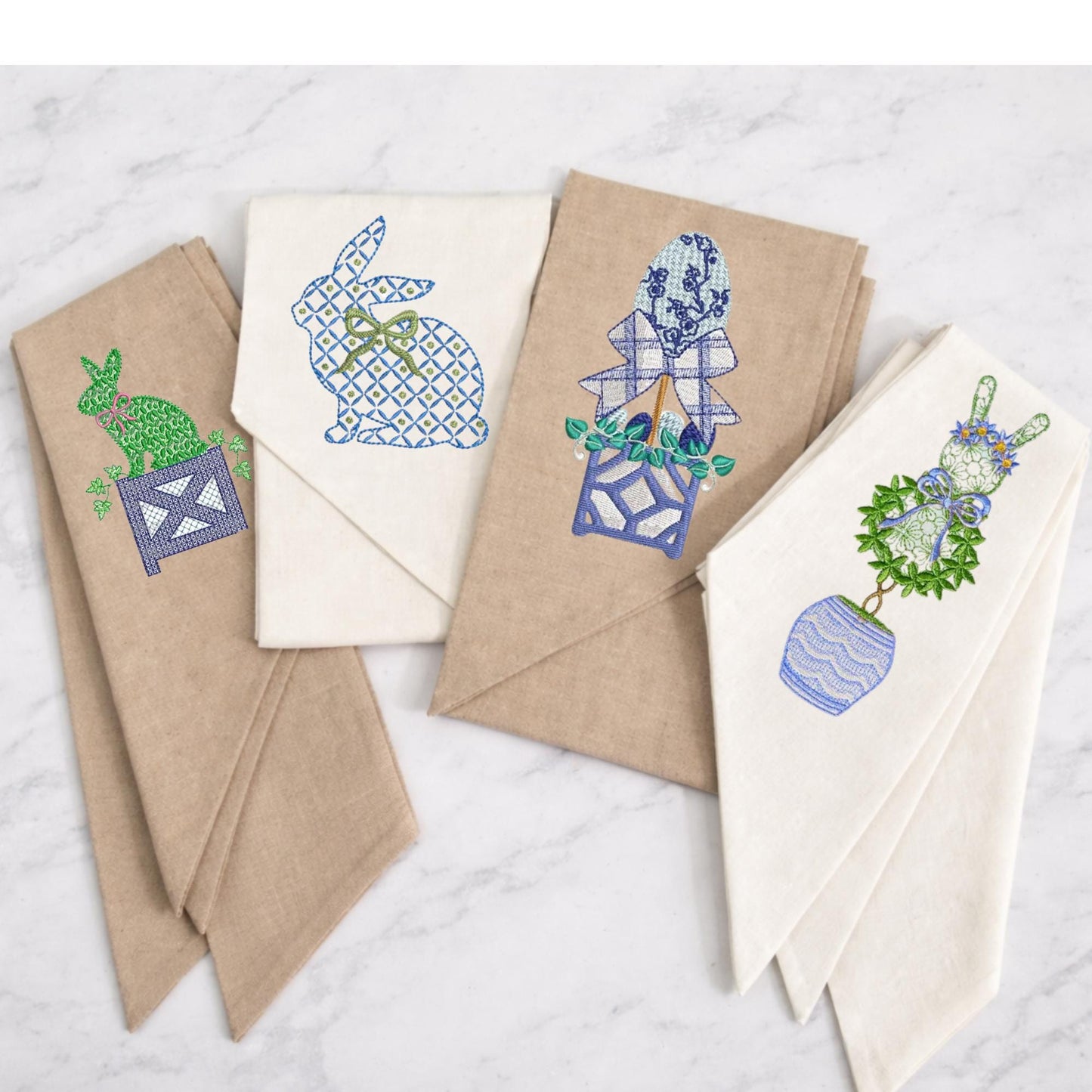 Easter Embroidered Wreath Sash Spring Bunny Pastel Rabbit & Easter Egg Front Porch Decor