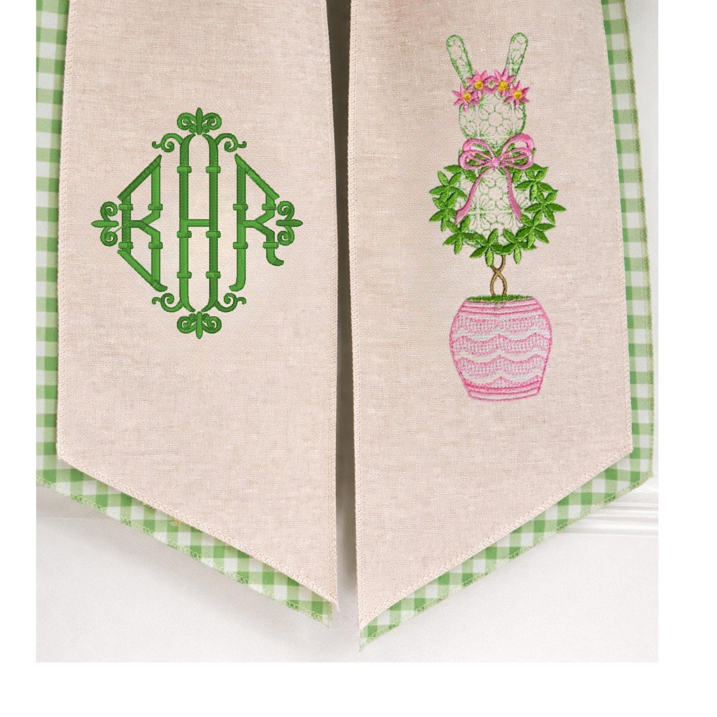 Easter Embroidered Wreath Sash Spring Bunny Pastel Rabbit & Easter Egg Front Porch Decor