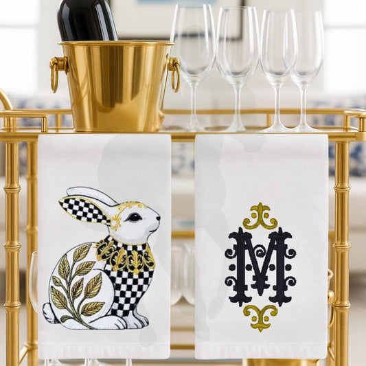Black & White Check Rabbit Tea Towel