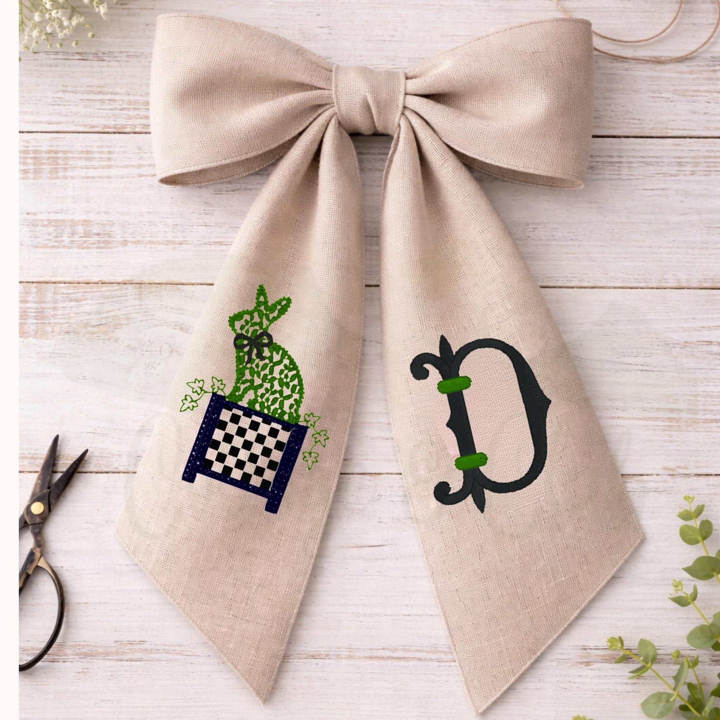 Black and White Checkered Spring Wreath Embroidered Everyday Wreath Sash for Front Door Monogrammed Personalized  Wreath Sash