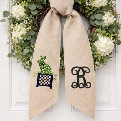 Black and White Checkered Spring Wreath Embroidered Everyday Wreath Sash for Front Door Monogrammed Personalized  Wreath Sash