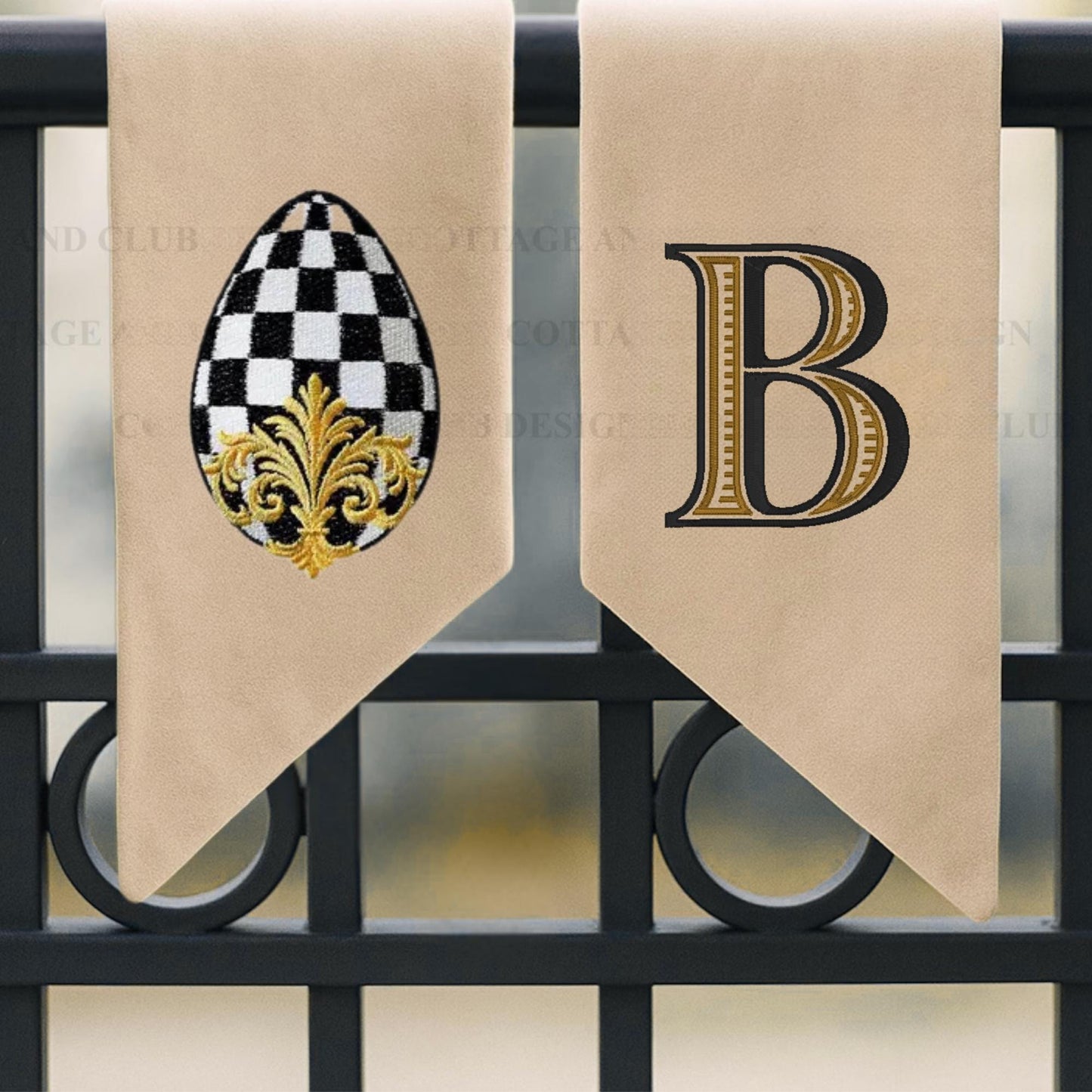 Black and White Checkered Spring Wreath Embroidered Easter Wreath Sash for Front Door Monogrammed Personalized  Wreath Sash