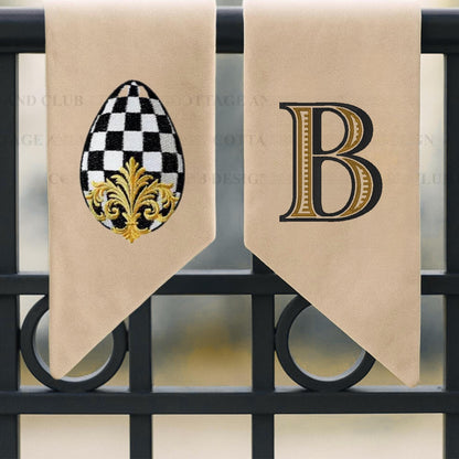 Black and White Checkered Spring Wreath Embroidered Easter Wreath Sash for Front Door Monogrammed Personalized  Wreath Sash