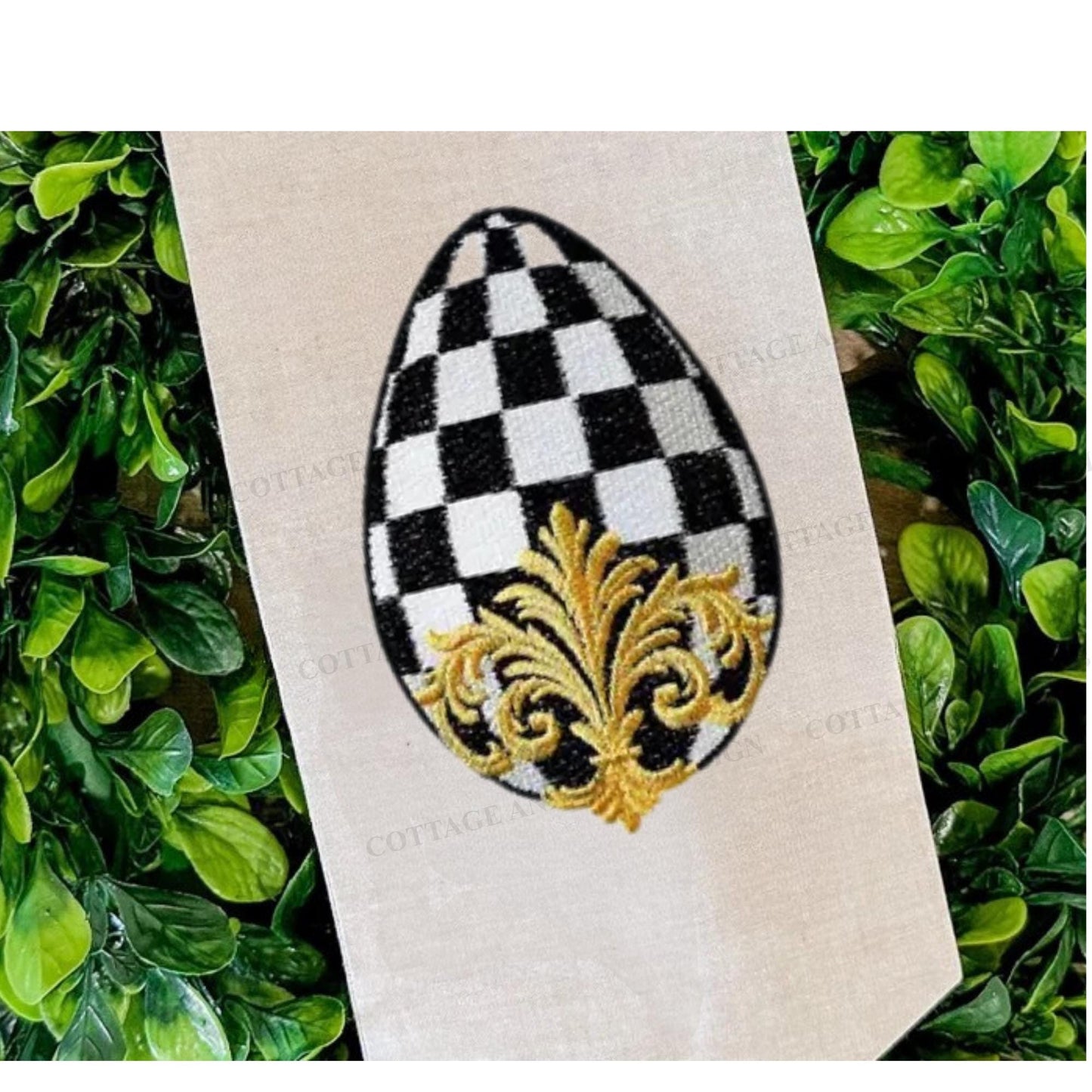 Black and White Checkered Spring Wreath Embroidered Easter Wreath Sash for Front Door Monogrammed Personalized  Wreath Sash