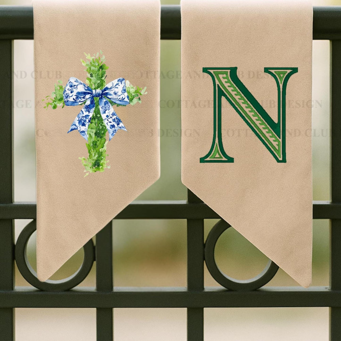 Embroidered Christian Cross Religious Monogrammed Wreath Sash