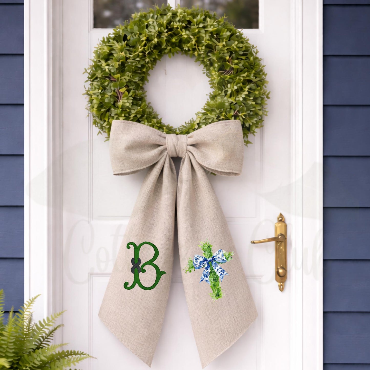 Embroidered Christian Cross Religious Monogrammed Wreath Sash