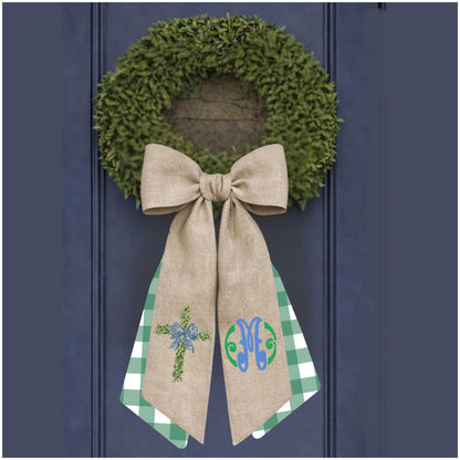 Embroidered Christian Cross Religious Monogrammed Wreath Sash