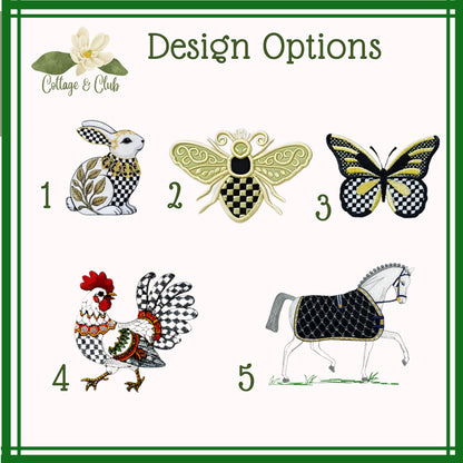 Black & White Check Bunny Rabbit Tea Towel - Courtly Check Inspired Design