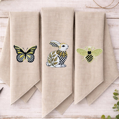 Black & White Check Bunny Rabbit Tea Towel - Courtly Check Inspired Design
