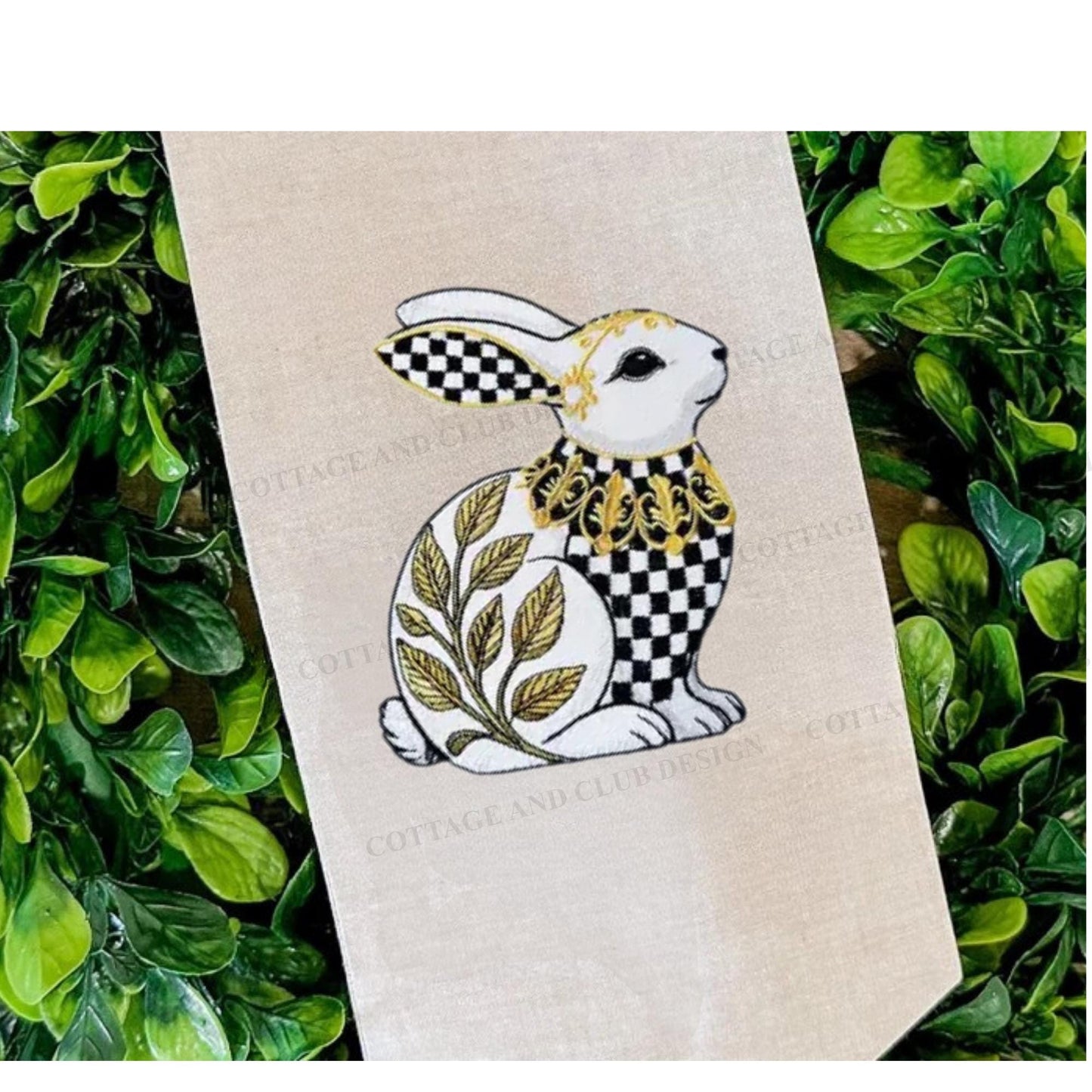 Black and White Check Embroidered Spring Wreath Sash