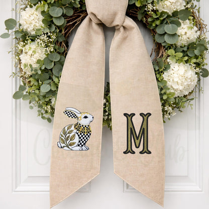 Black and White Check Embroidered Spring Wreath Sash