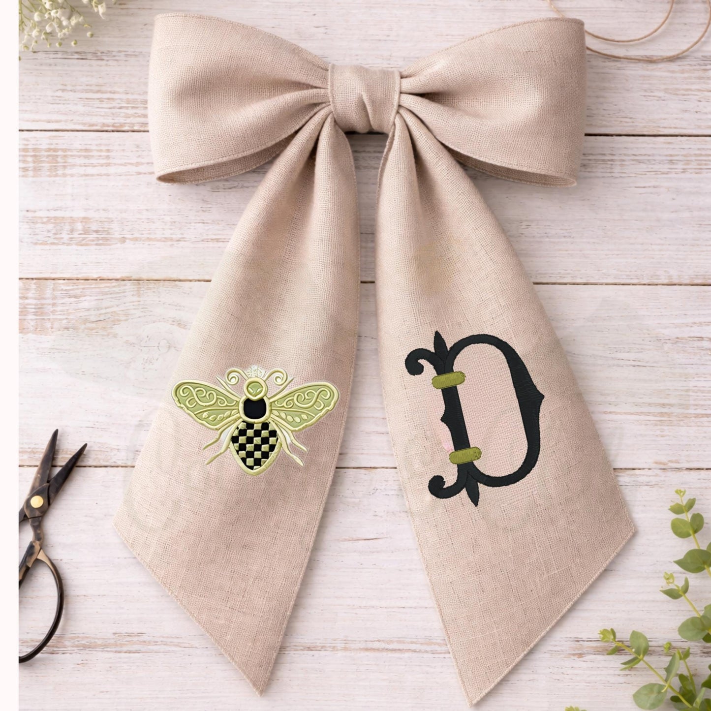 Black and White Check Embroidered Spring Wreath Sash